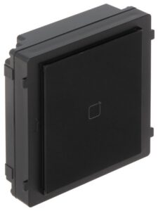 Moduł czytnika kart Mifare 13.56MHz do modułowej stacji bramowej interkomów 2 generacji. Zasilanie 12VDC i komunikacja RS485 z modułu głównego. Wymiary: 98.5mm×100mm×33.7mm. IP65.